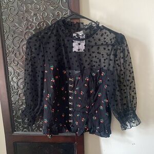 Strawberry Printed Black Blouse NWT